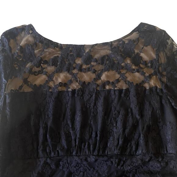 Kiyonna Black Lace Overlay Dress Plus Size 4 Sheer Sleeves Cocktail Evening - Picture 4 of 13